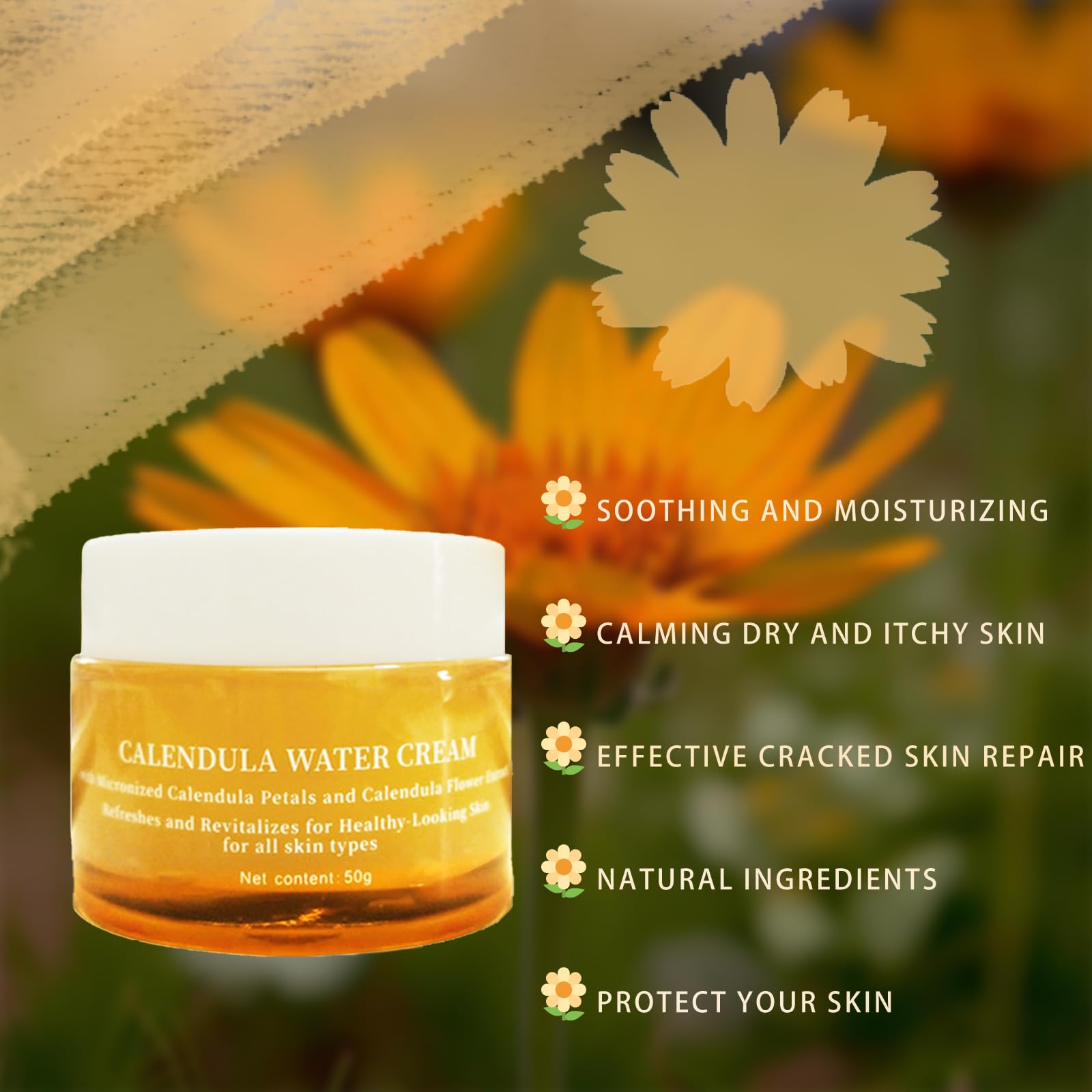 Grospe Calendula Cream Face Moisturizer for Sensitive and Dry Skin Calendula Gel Long Lasting Facial Moisturizer for Women Hydrating Face Cream 1.76 Oz